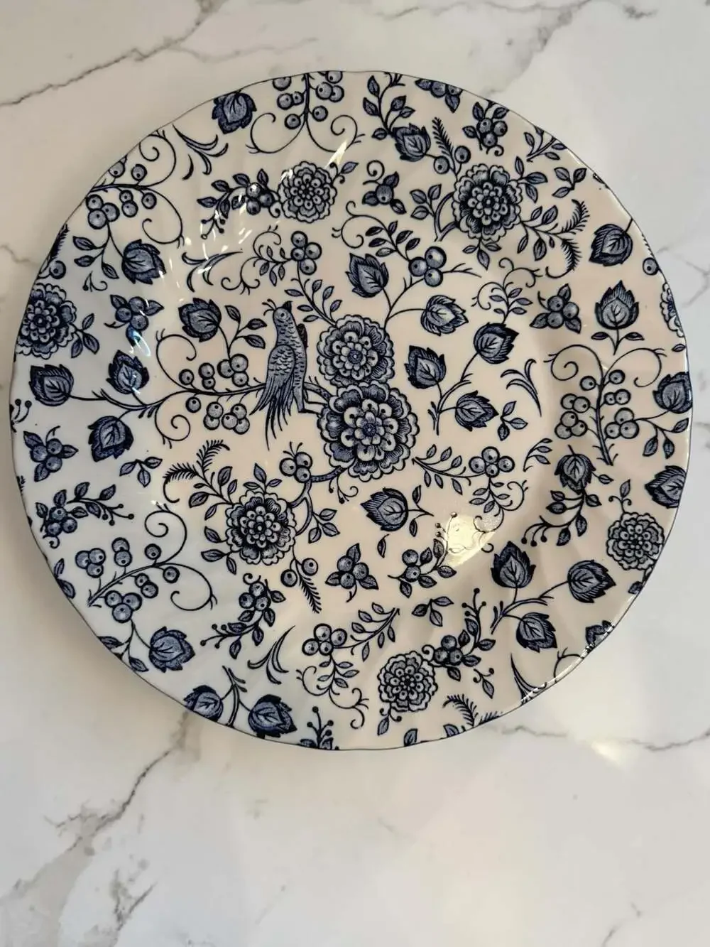 4 Royal Wessex Jacobean 10” Blue and White Floral Ironstone 10” Dessert Plates